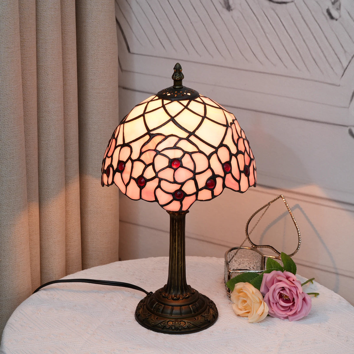 Tiffany Cherry Blossom Lamp Stained Glass Table Lamp