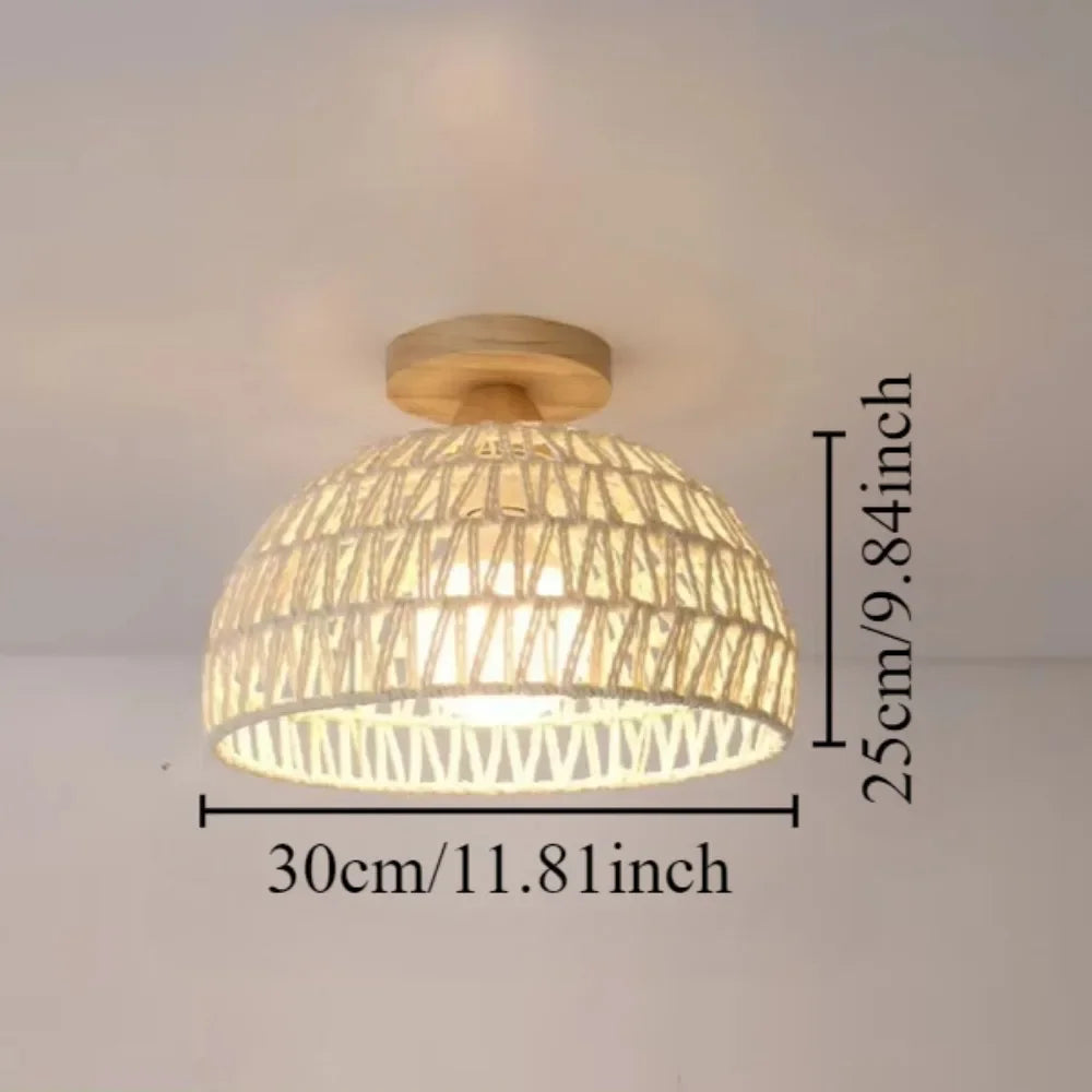 1pc Handwoven Rattan Lamp Chandeliers - Semi-Flush Mount