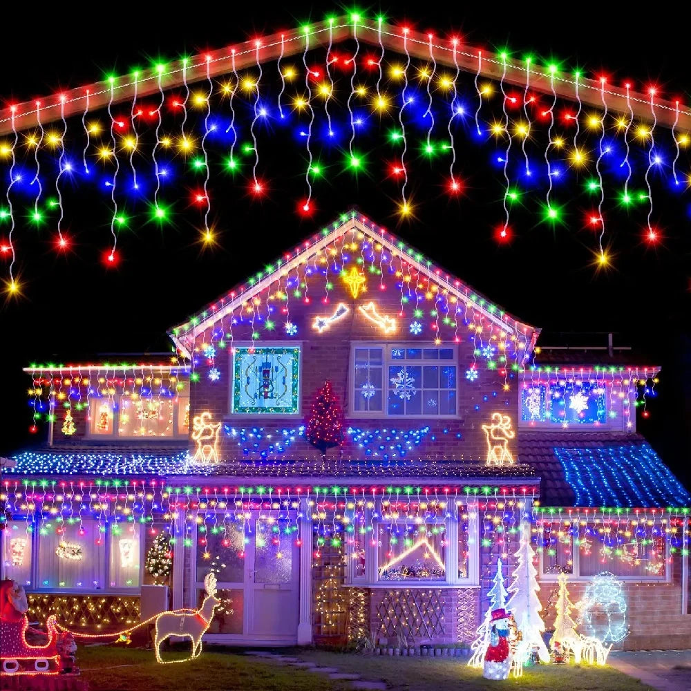 Christmas Lights Outdoor Waterproof Solar Curtain Icicle Lights
