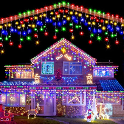 Christmas Lights Outdoor Waterproof Solar Curtain Icicle Lights