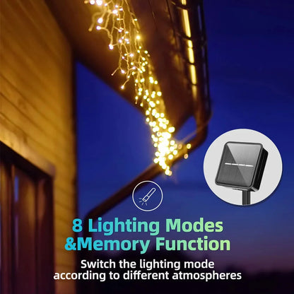 Solar Curtain Icicle Light 3.5M Eaves Outdoor Fairy String Lights