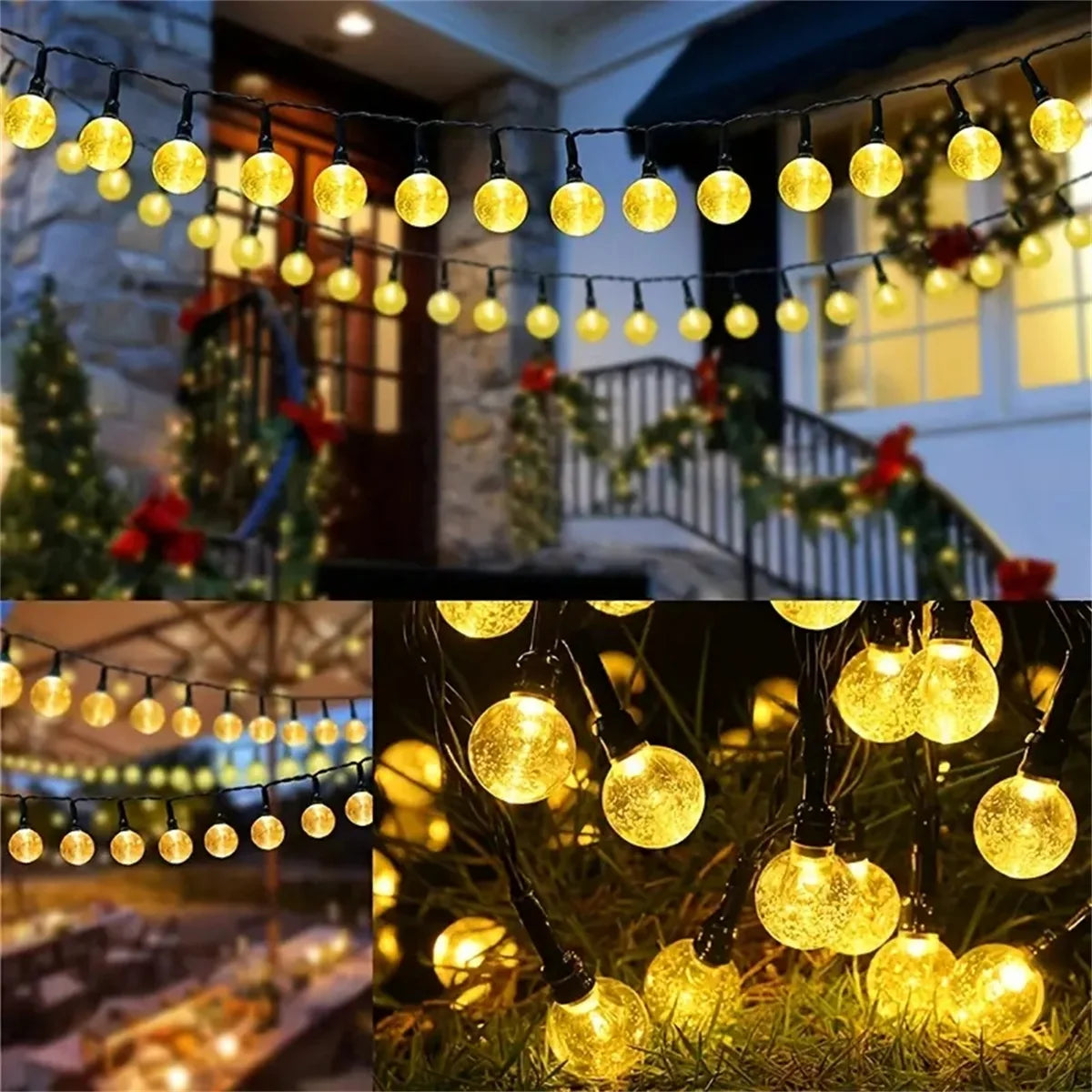 Solar Bubble Ball String Light Outdoor Lighting Waterproof 8 Functions