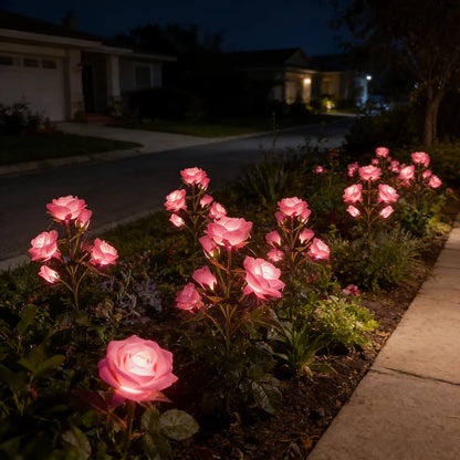 LED Solar 5-heads Rose Flower Outdoor Summer Lawn Lamp