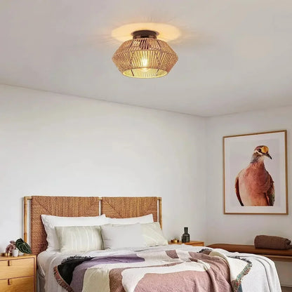 1pc Handwoven Rattan Lamp Chandeliers - Semi-Flush Mount