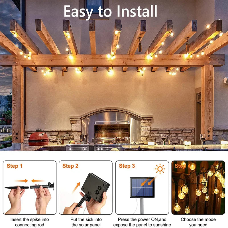Solar String Lights Outdoor 200 Led Crystal Globe Lights