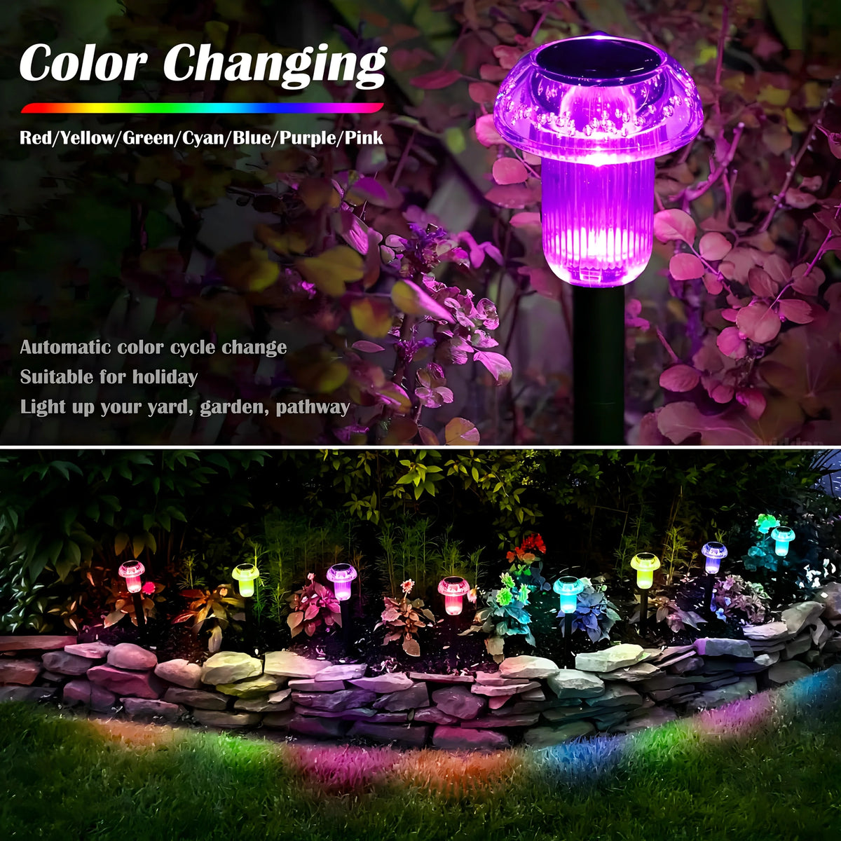 4 Pieces Solar Pathway Lights Outdoor Vibrant LED Mushroom