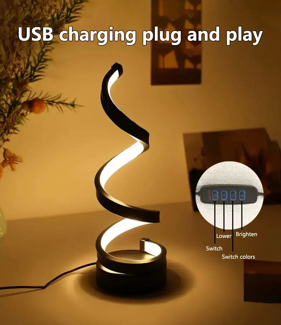 LED Night Light Spiral Table Lamp Modern Bedside Lamps