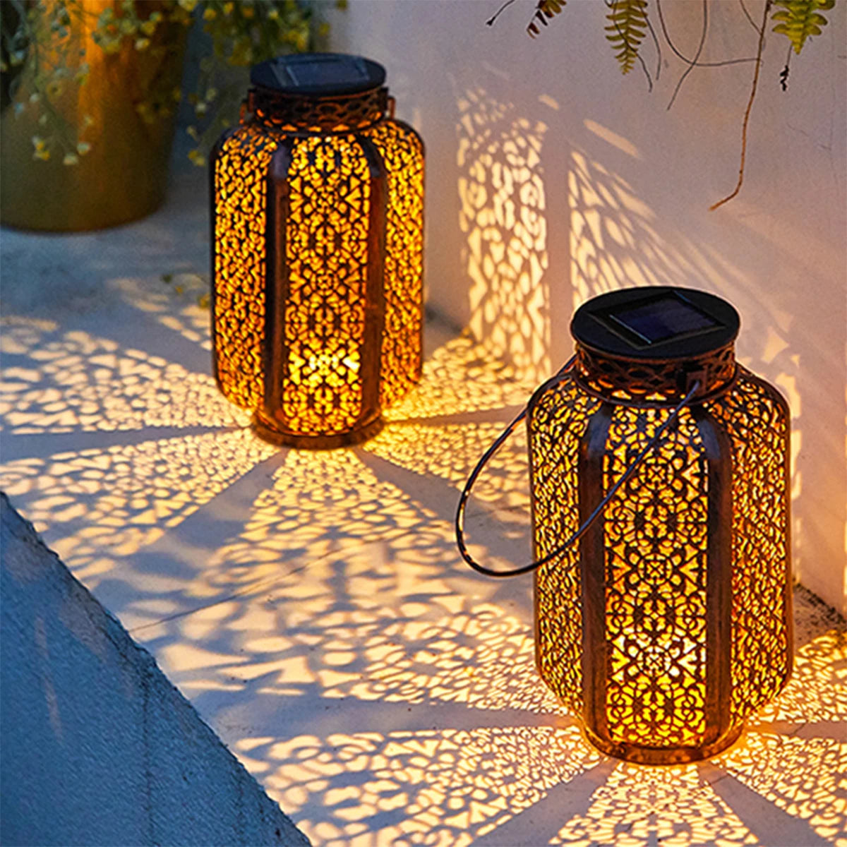 Led Solar Hanging Lantern Hanging Solar Lantern Retro Iron Art Lantern