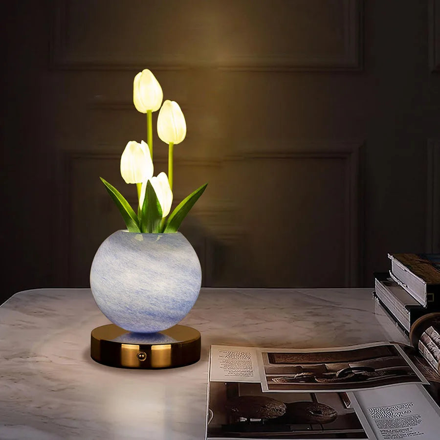Dimmable Tulip LED Night Light USB Rechargeable Desk Decor Lamp