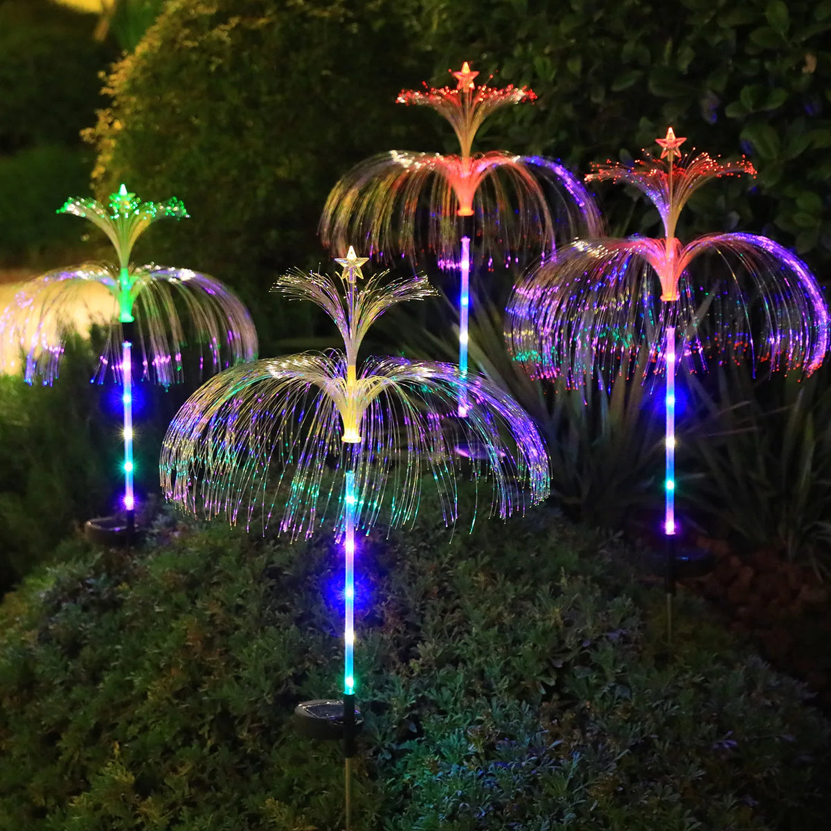 Solar Jellyfish Garden Stake Lights, Color Changing Fiber Optic Star