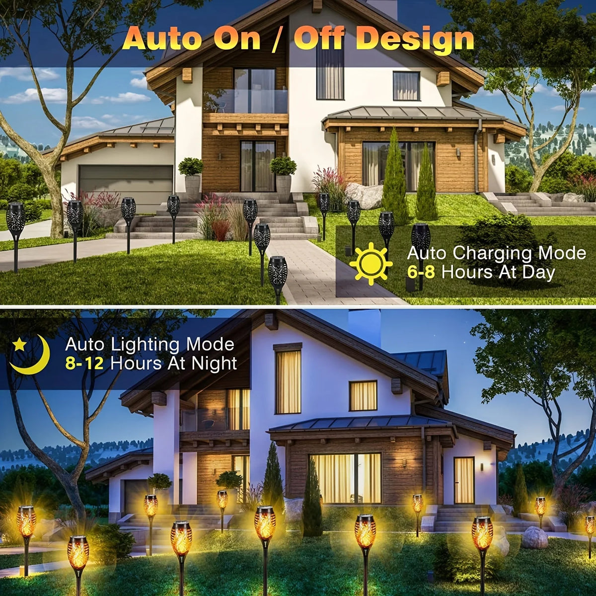 Solar Garden Flame Lights Flickering Flame Lamp Outdoor Lawn Light