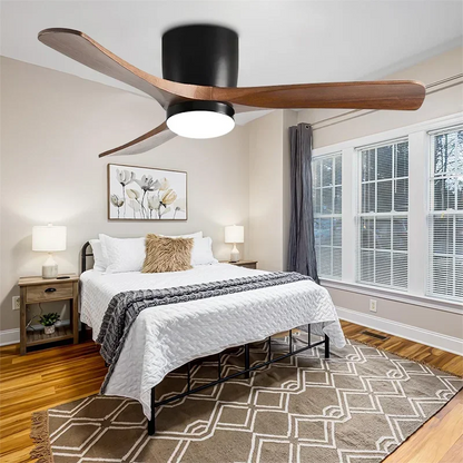 Low Floor Modern Ceiling Fan with Wooden Blades, Solid Wood