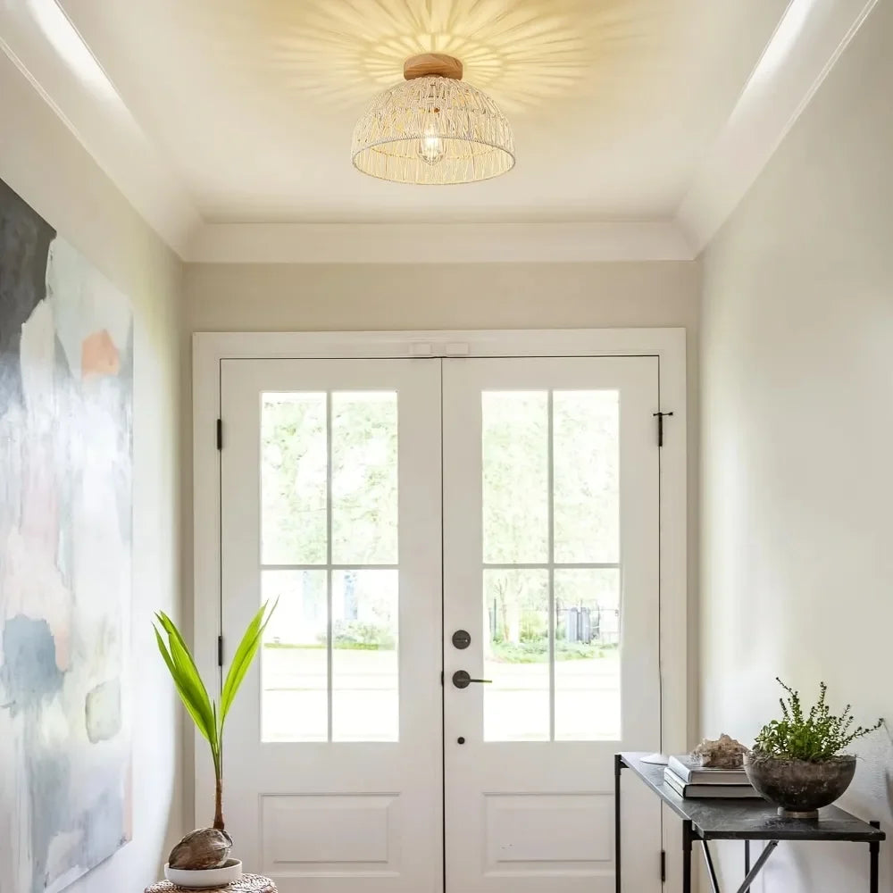 1pc Handwoven Rattan Lamp Chandeliers - Semi-Flush Mount