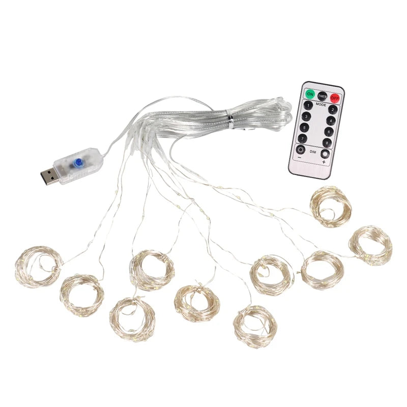 LED Garland Curtain Lights 8 Modes USB Remote Control