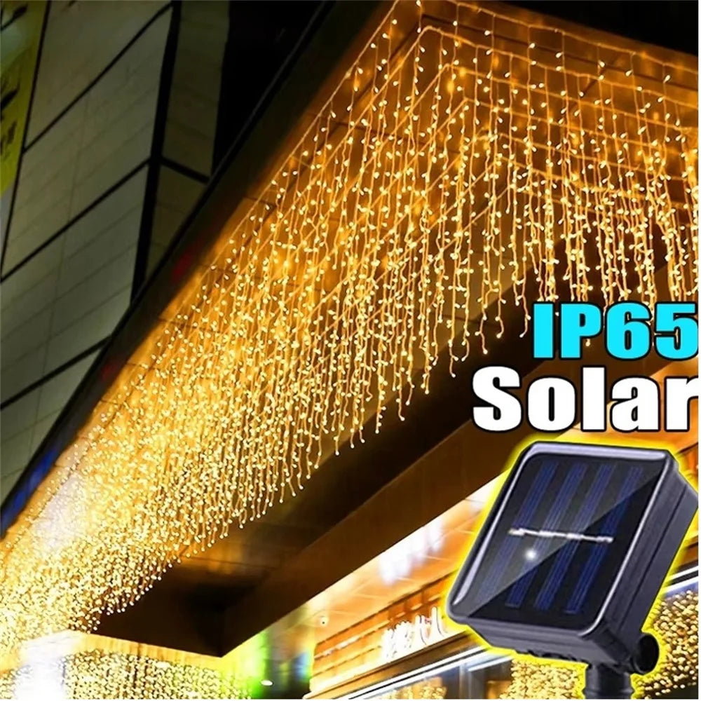 Solar Curtain Icicle Light 3.5M Eaves Outdoor Fairy String Lights