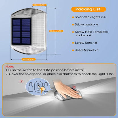 Solar Deck Lights Outdoor Warm White Driveway Lights