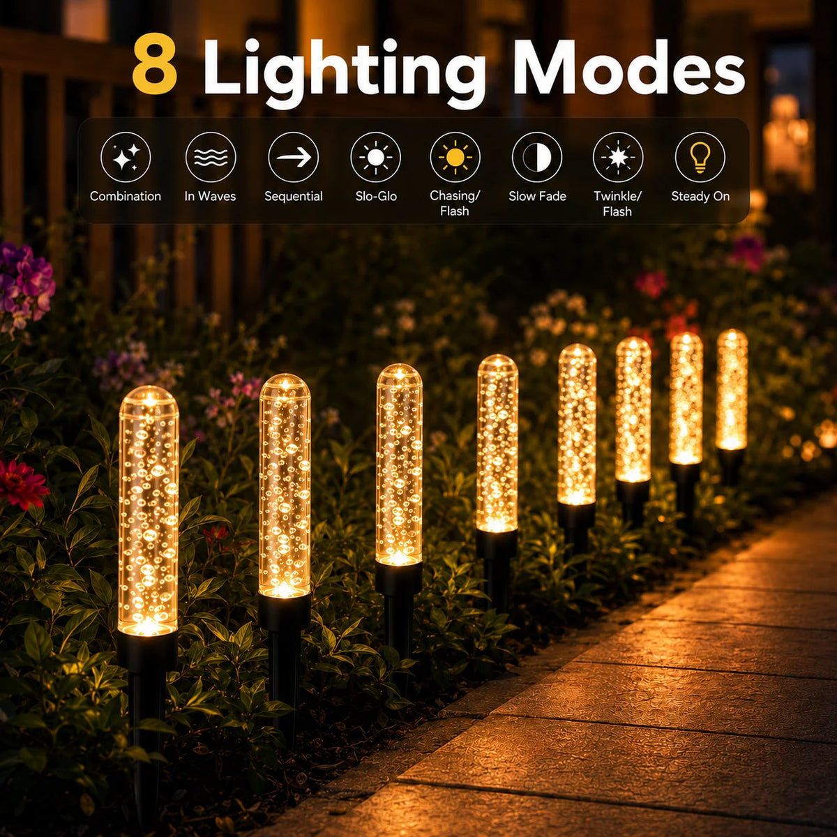 Solar Garden Lights Bubble Stick Pathway Stake Lights