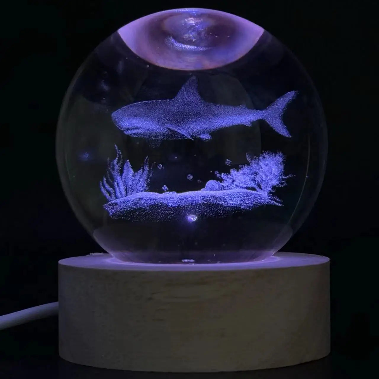 3D Ocean Shark Crystal Ball Color Laser Carved Nightlight