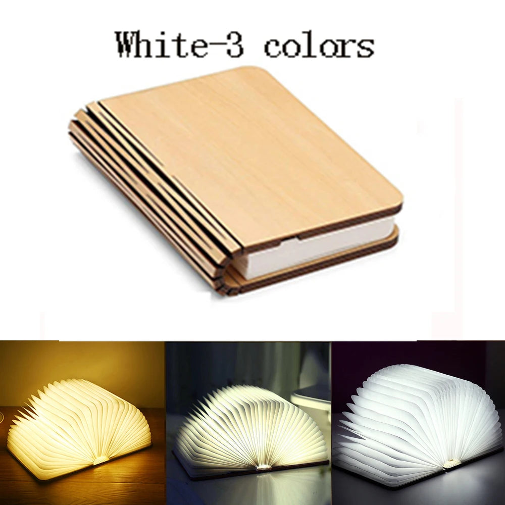 LED Foldable Book Light Creative Wooden Luminous Book