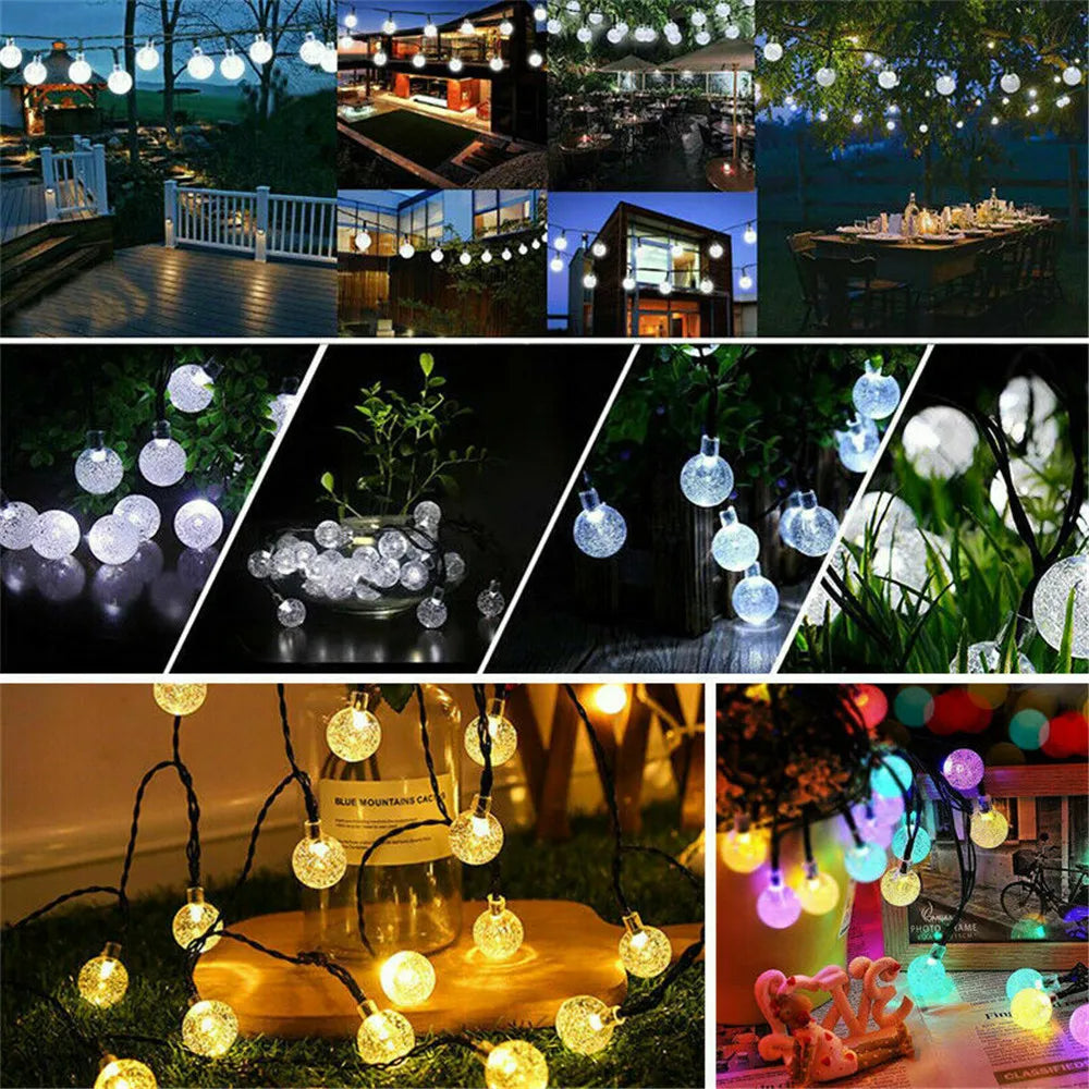 LED Solar Powered Crystal Ball Fairy String Lights Garden