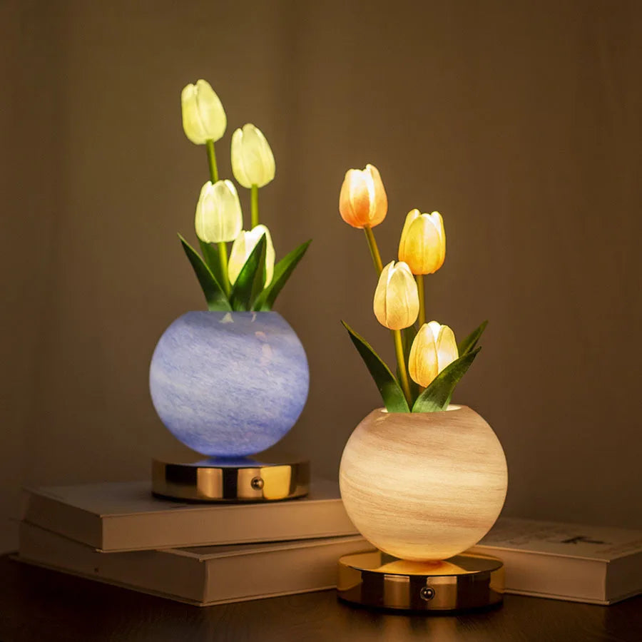 Dimmable Tulip LED Night Light USB Rechargeable Desk Decor Lamp
