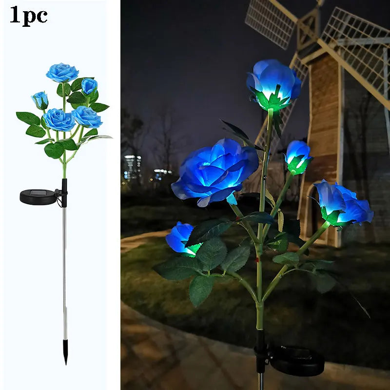 LED Solar 5-heads Rose Flower Outdoor Summer Lawn Lamp