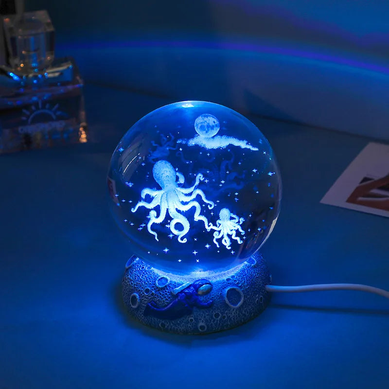 New Crystal Ball Night Light Ornament Luminous Resin Base Glass