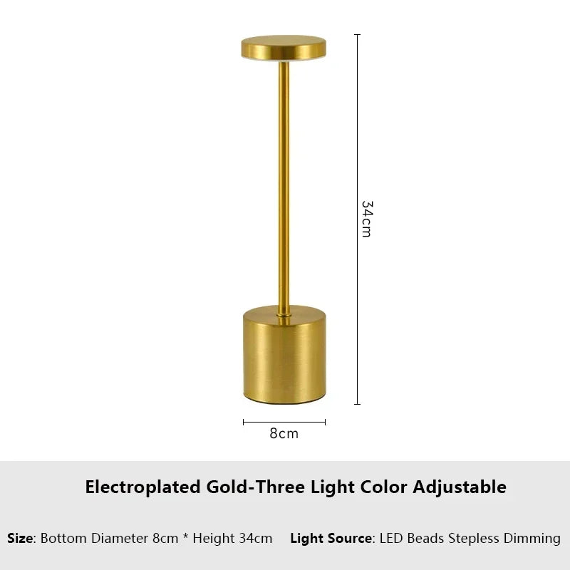 Simple LED Rechargeable Touch Metal Table Lamp Three Colors
