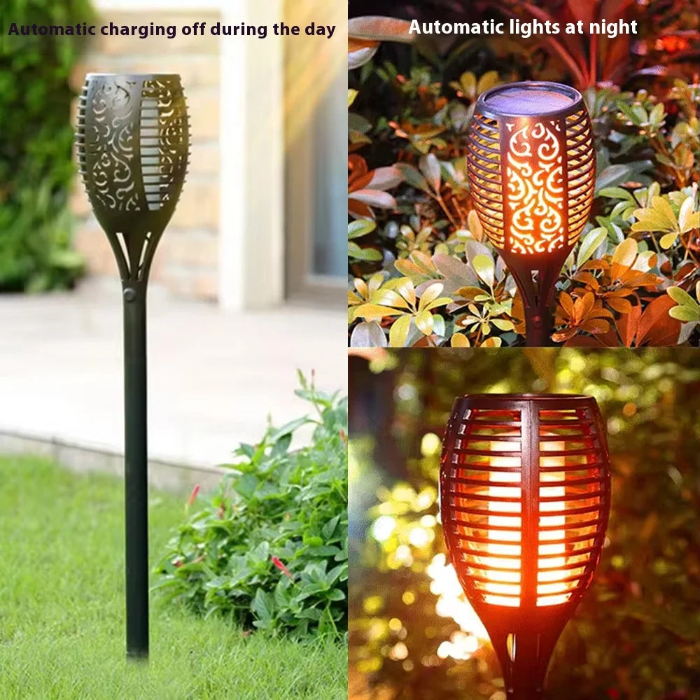 Solar Garden Flame Lights Flickering Flame Lamp Outdoor Lawn Light