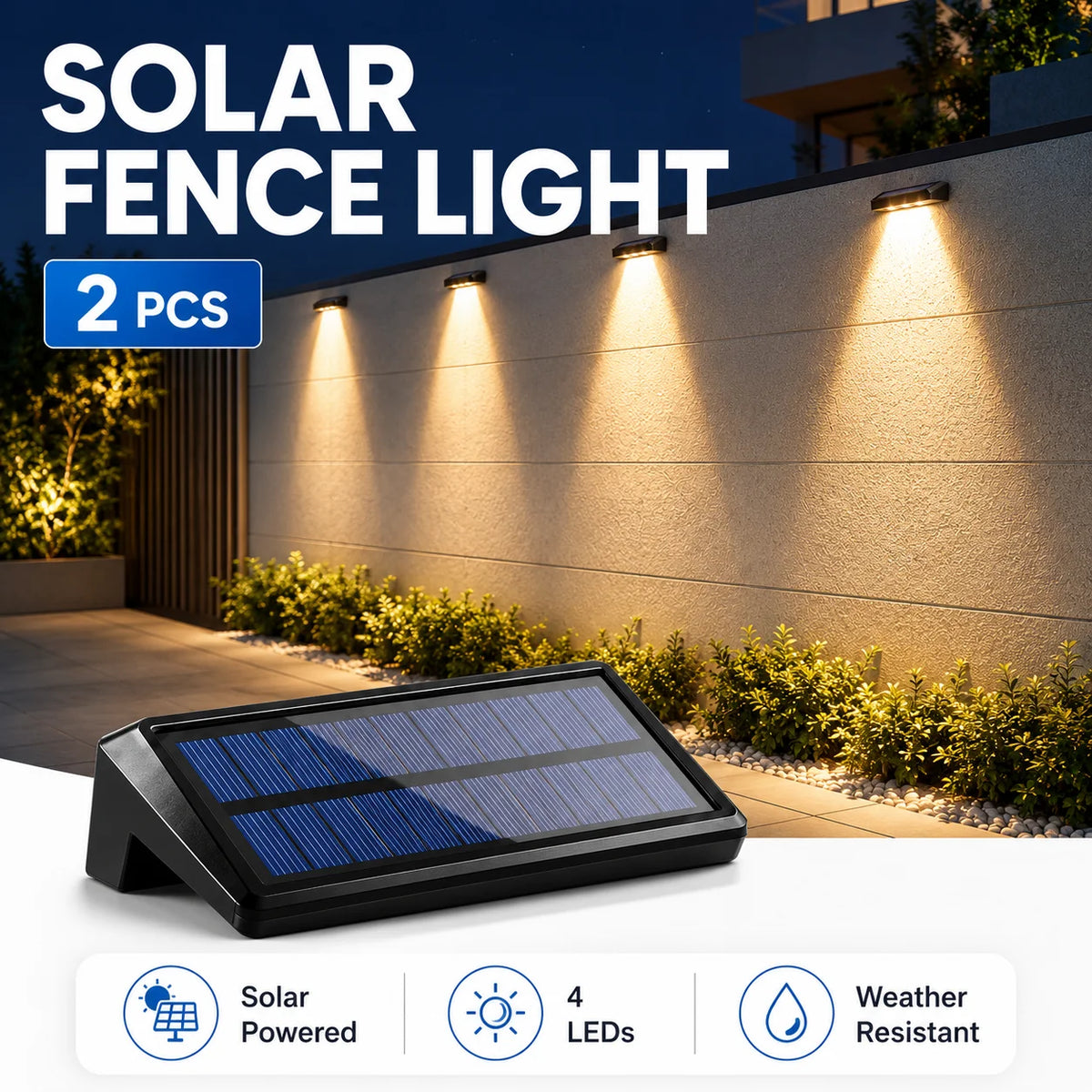 2 Pack Solar Wall Lights 4 LED Solar Fence Lights Outdoor