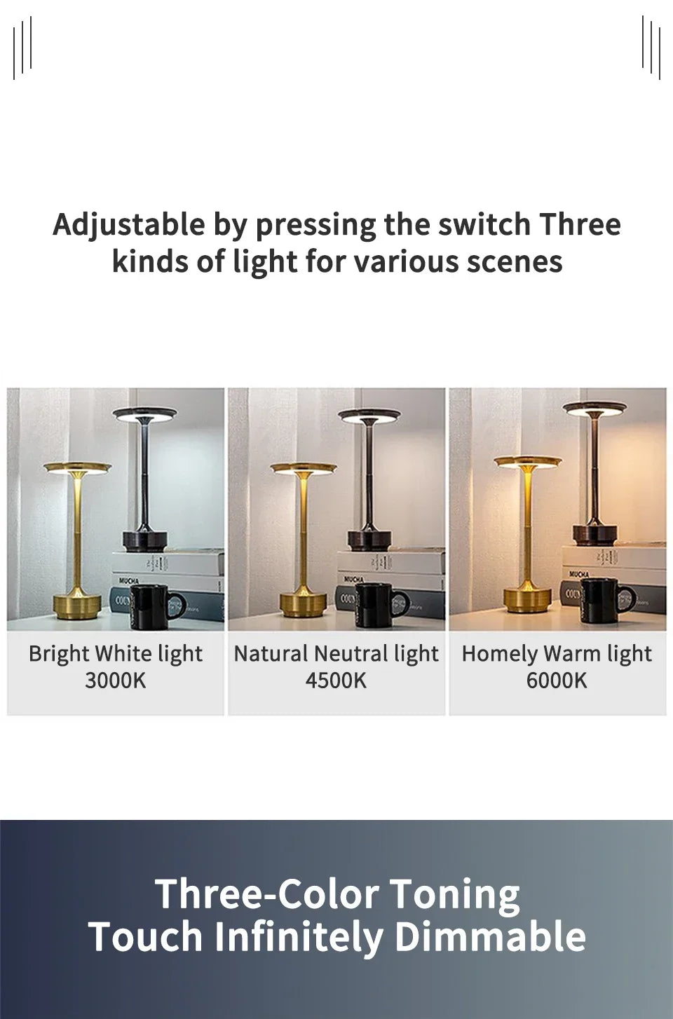 Wireless Table Lamp USB Rechargeable Touch Lamp