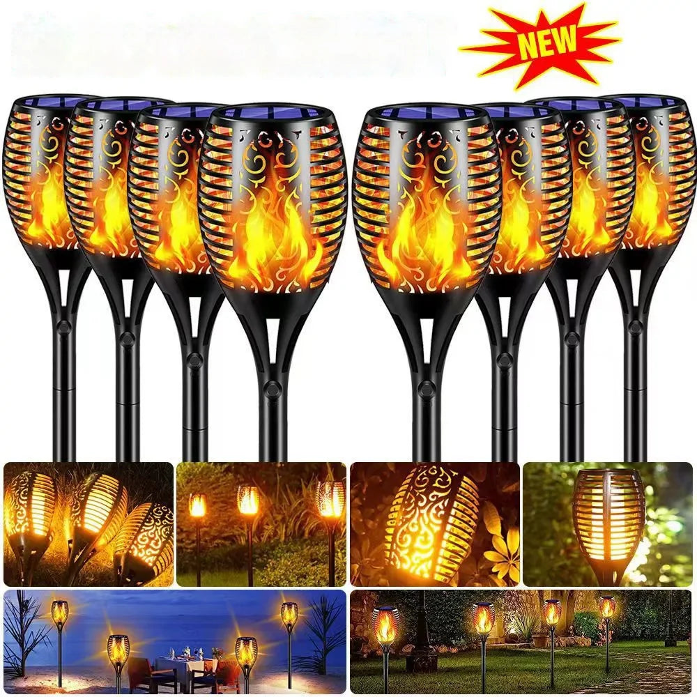 Solar Garden Flame Lights Flickering Flame Lamp Outdoor Lawn Light