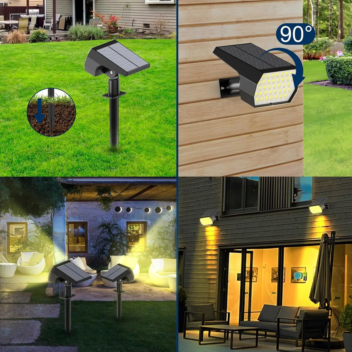Solar Spot Lights Outdoor 74 LED 3 Colors 2-in-1 Solar Landscape