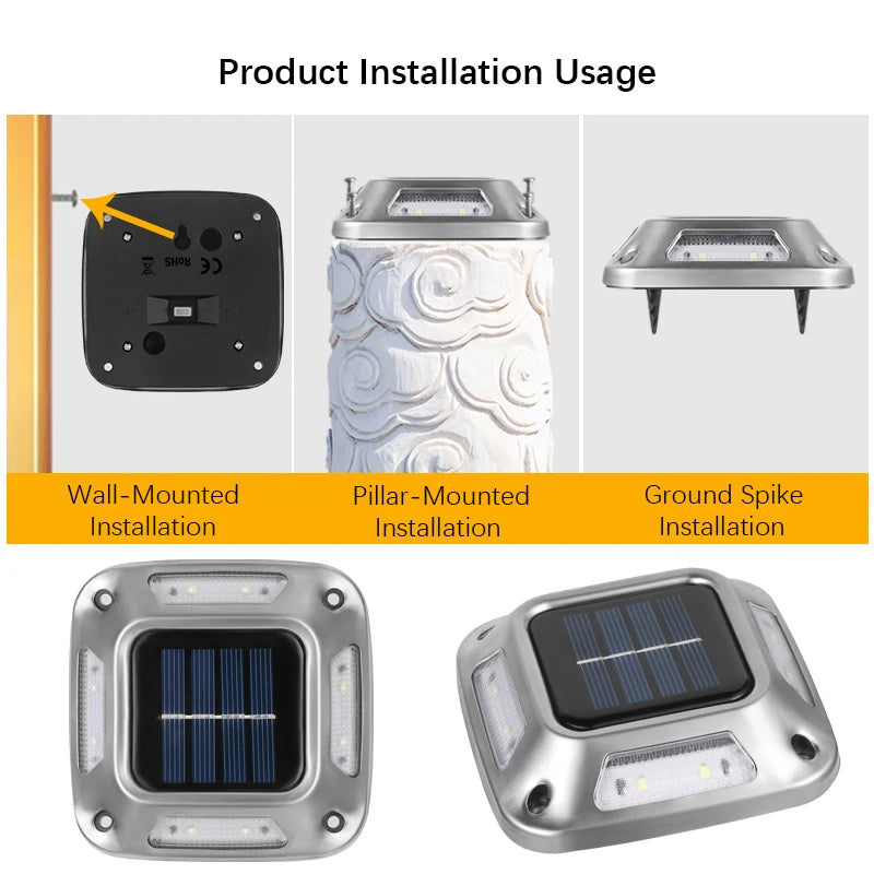4PCS Solar Dock Lights 8LEDs Deck Driveway Light Outdoor