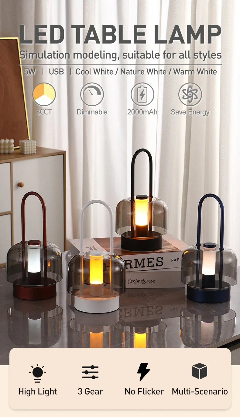 Modern Retro Nordic Desk Lamp Rechargeable Indoor Table Lamp