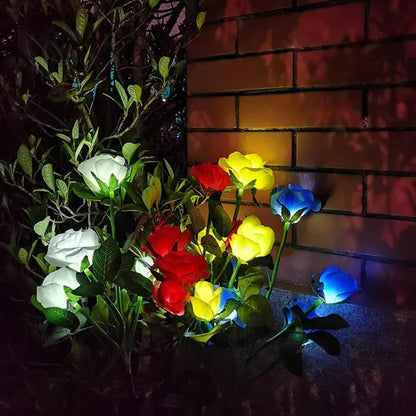 LED Solar 5-heads Rose Flower Outdoor Summer Lawn Lamp