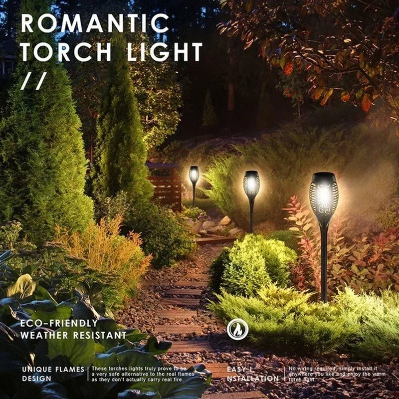 Solar Flame Torch Lights Flickering Light Waterproof Lamps