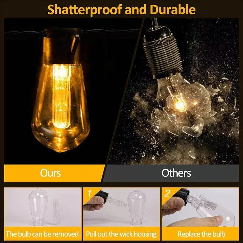 1Pack Outdoor Solar String Lights LED IP65 Waterproof Retro Vintage Bulb