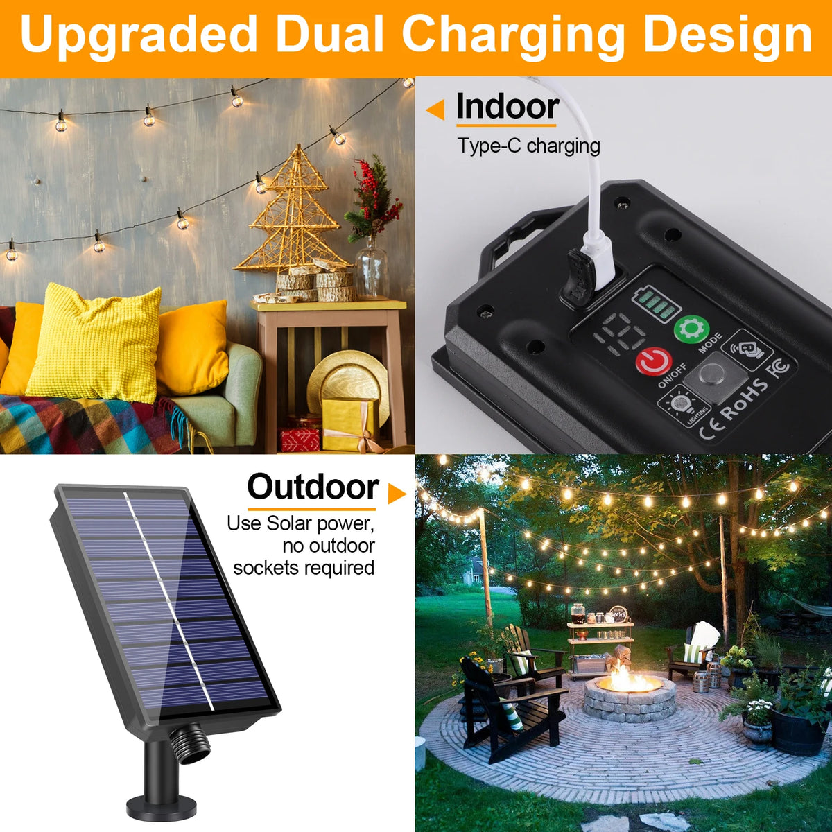 Waterproof Shatterproof Solar Hanging Lights for Backyard Bistro Decoration Light