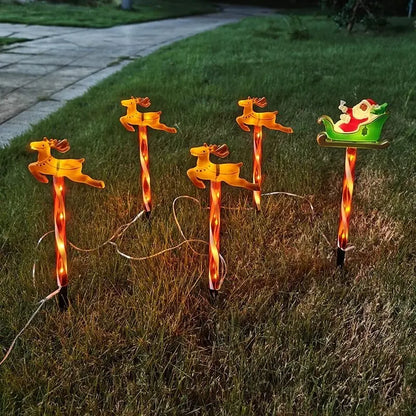 5 Pieces /Set LED Solar Christmas Santa Claus&Reindeer Garden Lights