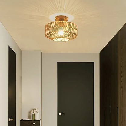 1pc Handwoven Rattan Lamp Chandeliers - Semi-Flush Mount