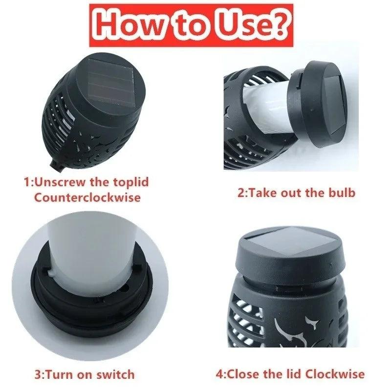 Solar Flame Torch Lights Flickering Light Waterproof Lamps