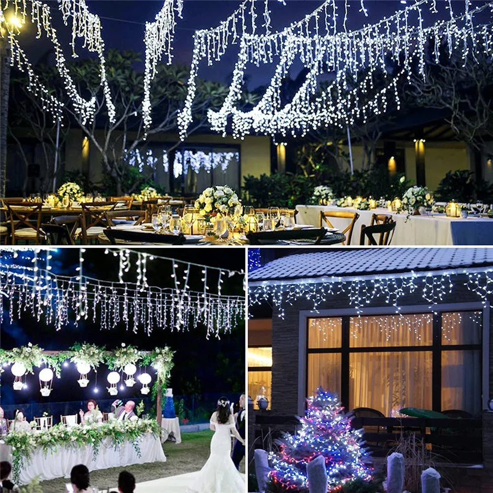 Solar Curtain Icicle Light 3.5M Eaves Outdoor Fairy String Lights
