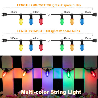 Christmas Outdoor String Lights Plastic C7 Colored Hanging Light