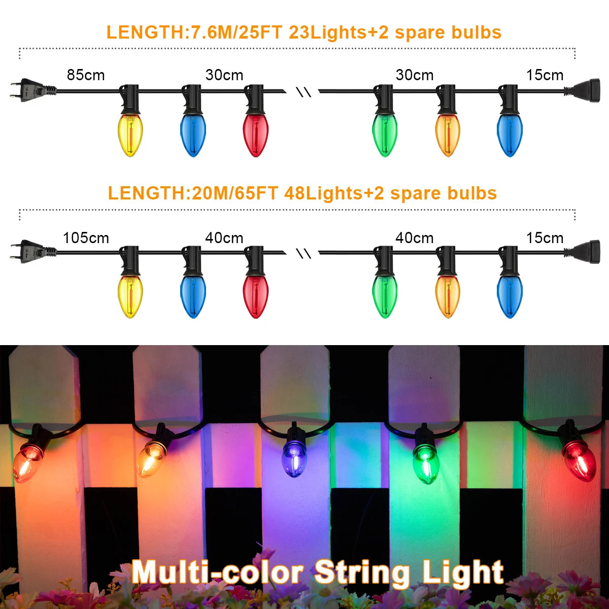 Christmas Outdoor String Lights Plastic C7 Colored Hanging Light