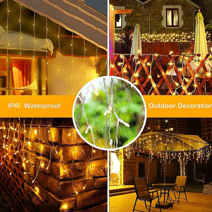 Christmas Lights Outdoor Waterproof Solar Curtain Icicle Lights