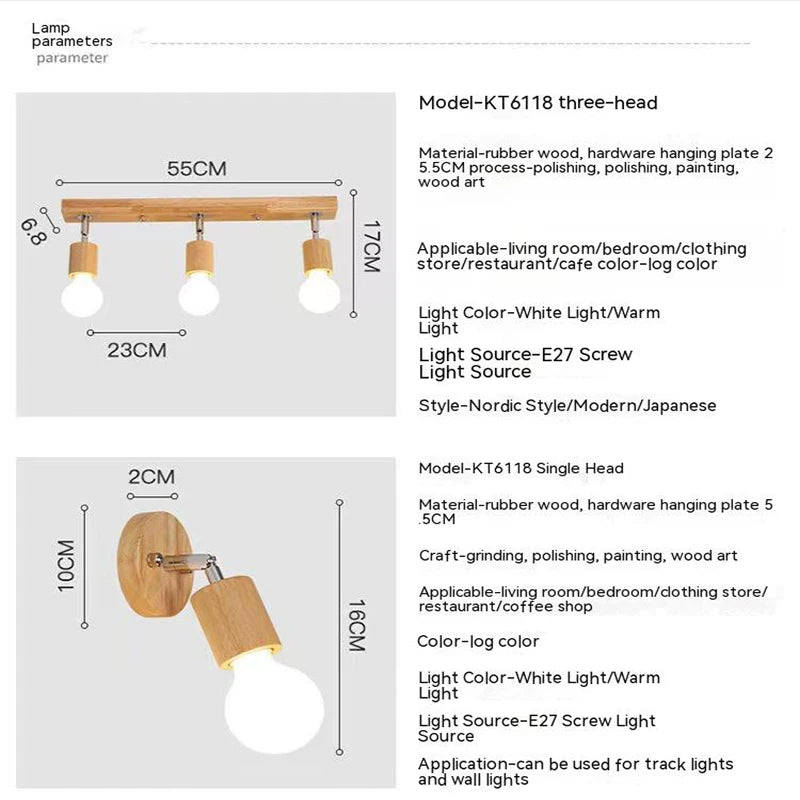 Wooden Spotlights Surface Mounted Household LED Rotating