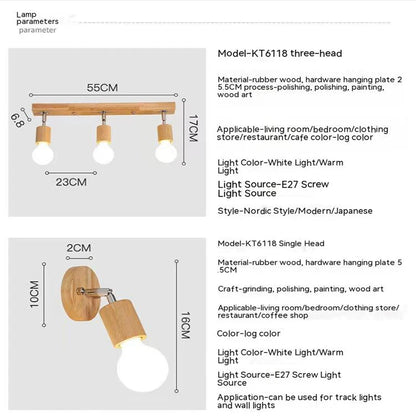 Wooden Spotlights Surface Mounted Household LED Rotating