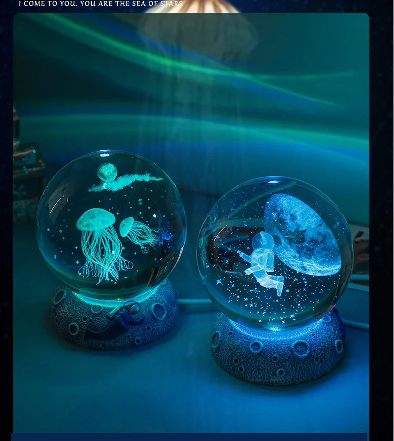 New Crystal Ball Night Light Ornament Luminous Resin Base Glass