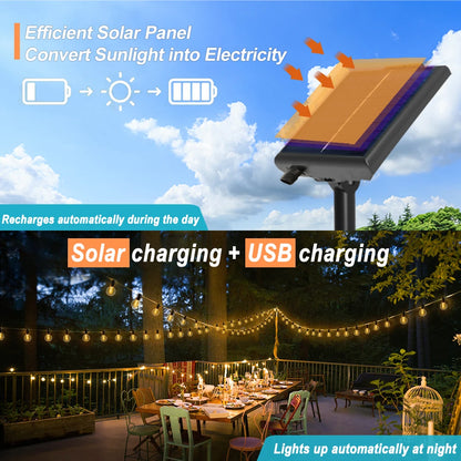 Solar String Lights Outdoor with Remote LED Shatterproof Bulbs